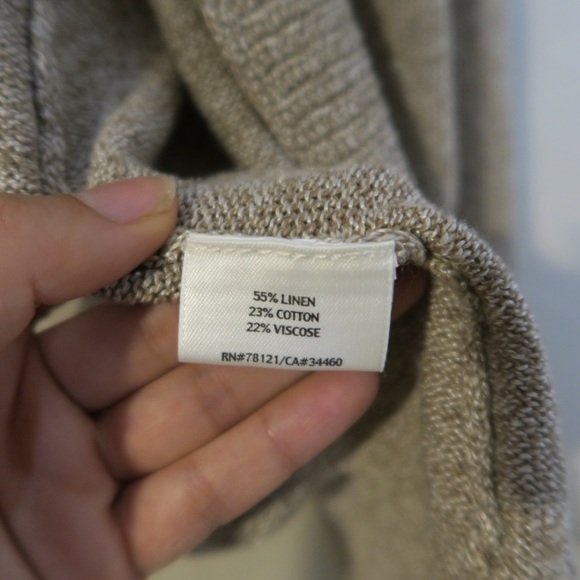 Eileen Fisher Knit Linen Blend Open Front Cardigan Beige Boho Lagenlook Work - Picture 4 of 9